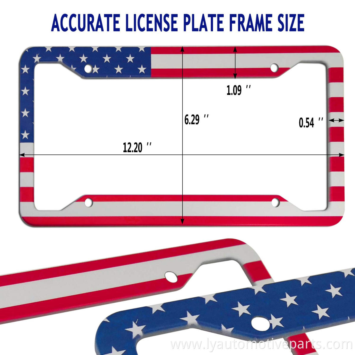 2 Pack USA Flag License Plate Frame- American Auto Car Tag Holder Cover Novelty Personalized Aluminum Bracket